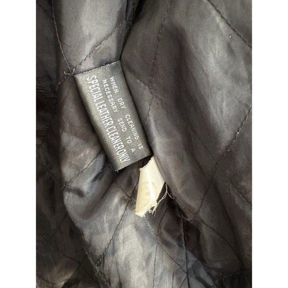 Vintage Wilsons Black Leather Coat Mens Medium Hooded Faux Fur Trim Quilted Y2K - Picture 10 of 13